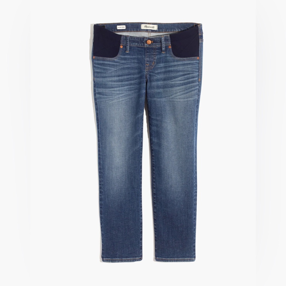 Madewell Women's Blue Denim Straight-Leg Jeans with Dark Navy Waist Panels
